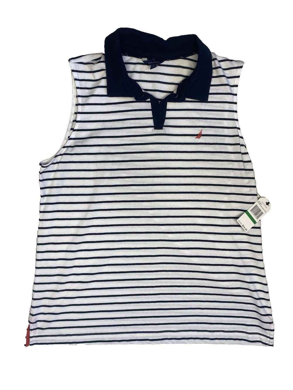 Nautica Shirt Womens Large NEW Sleeveless Striped Polo Old Money Nautical Preppy